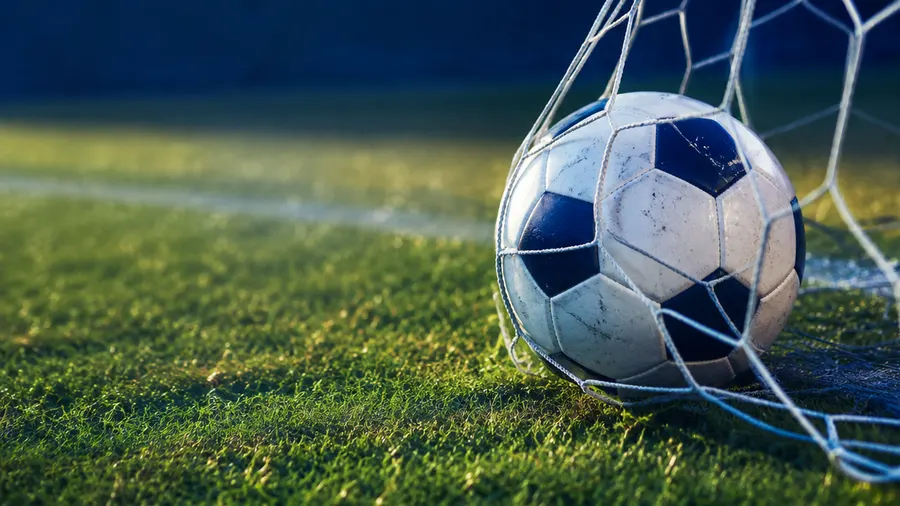 A football in the back of the net.